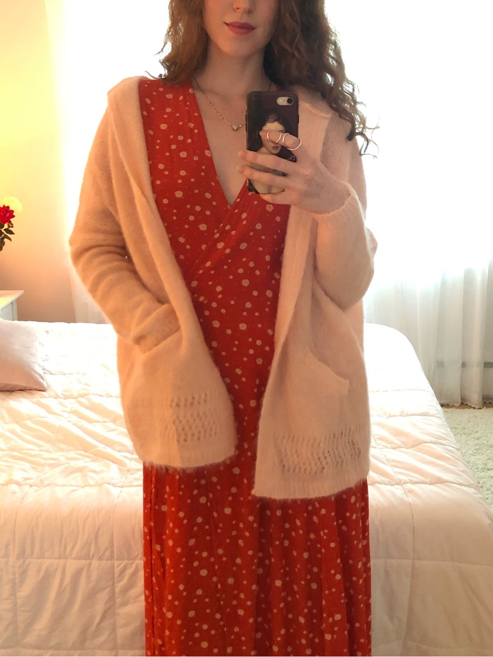Sezane Pink Sweater Hoodie with Pockets and Hood, XS
